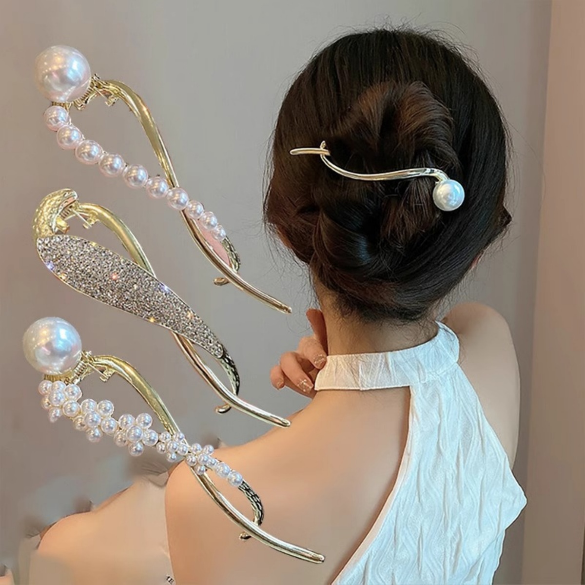 Elegant Glitter Pearl Hair Cli - Korean Daily Lifestyle บทวิจารณ์และราคา