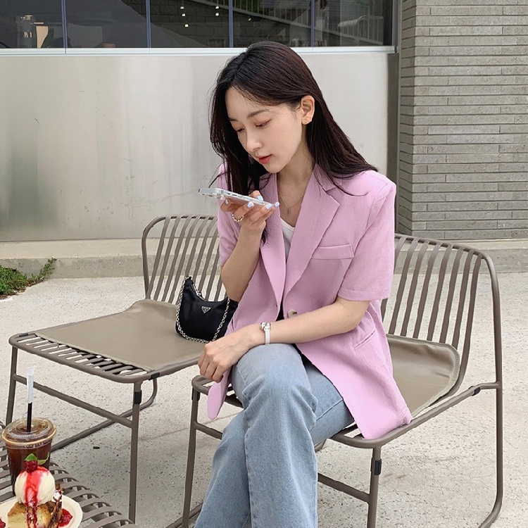 Women's Short Sleeve Suit Jack - Korean Daily Lifestyle บทวิจารณ์และราคา