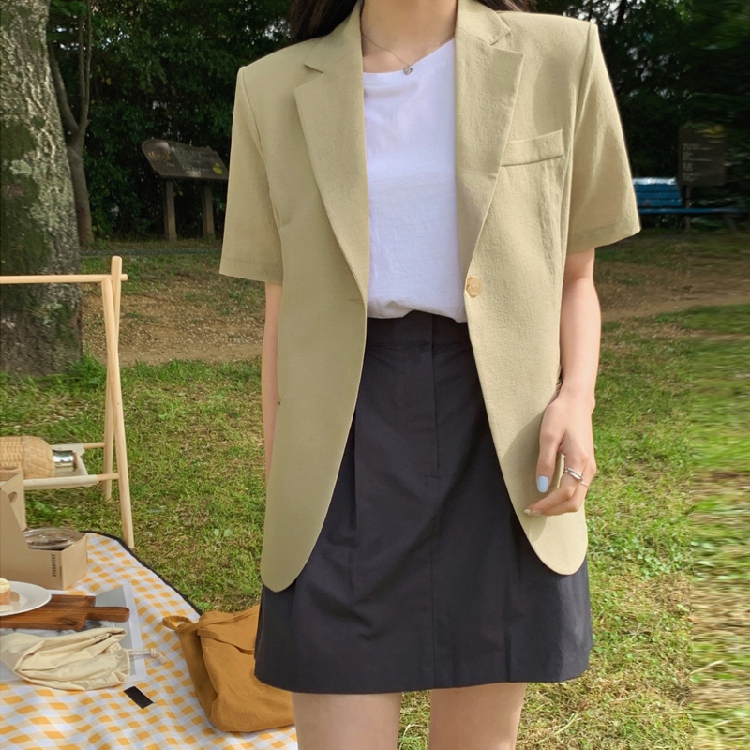 Women's Short Sleeve Suit Jack - Korean Daily Lifestyle บทวิจารณ์และราคา